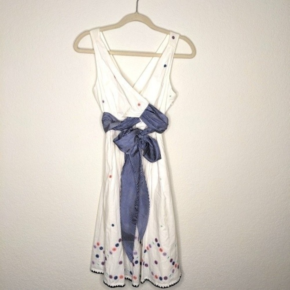 Maeve White Midi Dress with Blue Sash
